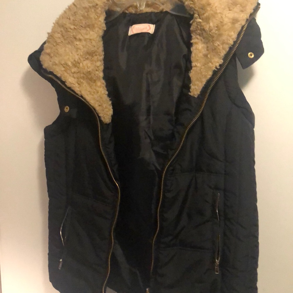 Blush Black Down Vest with Hood and Pockets